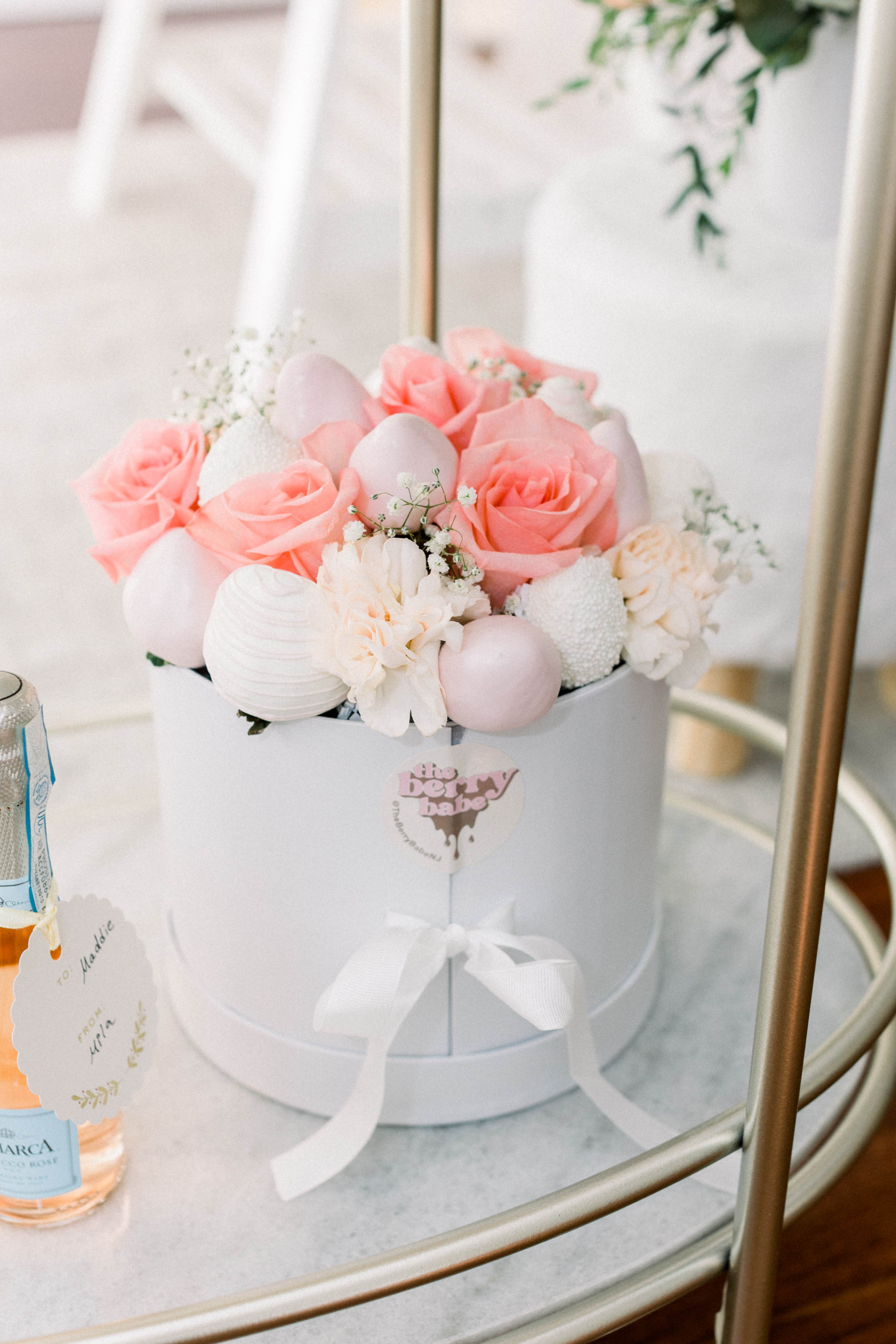 Elegant chocolate covered strawberries with roses from The Berry Babe